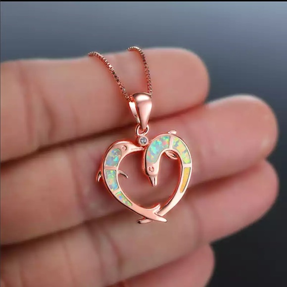 Dolphin Rose Gold CZ Necklace - Picture 1 of 1